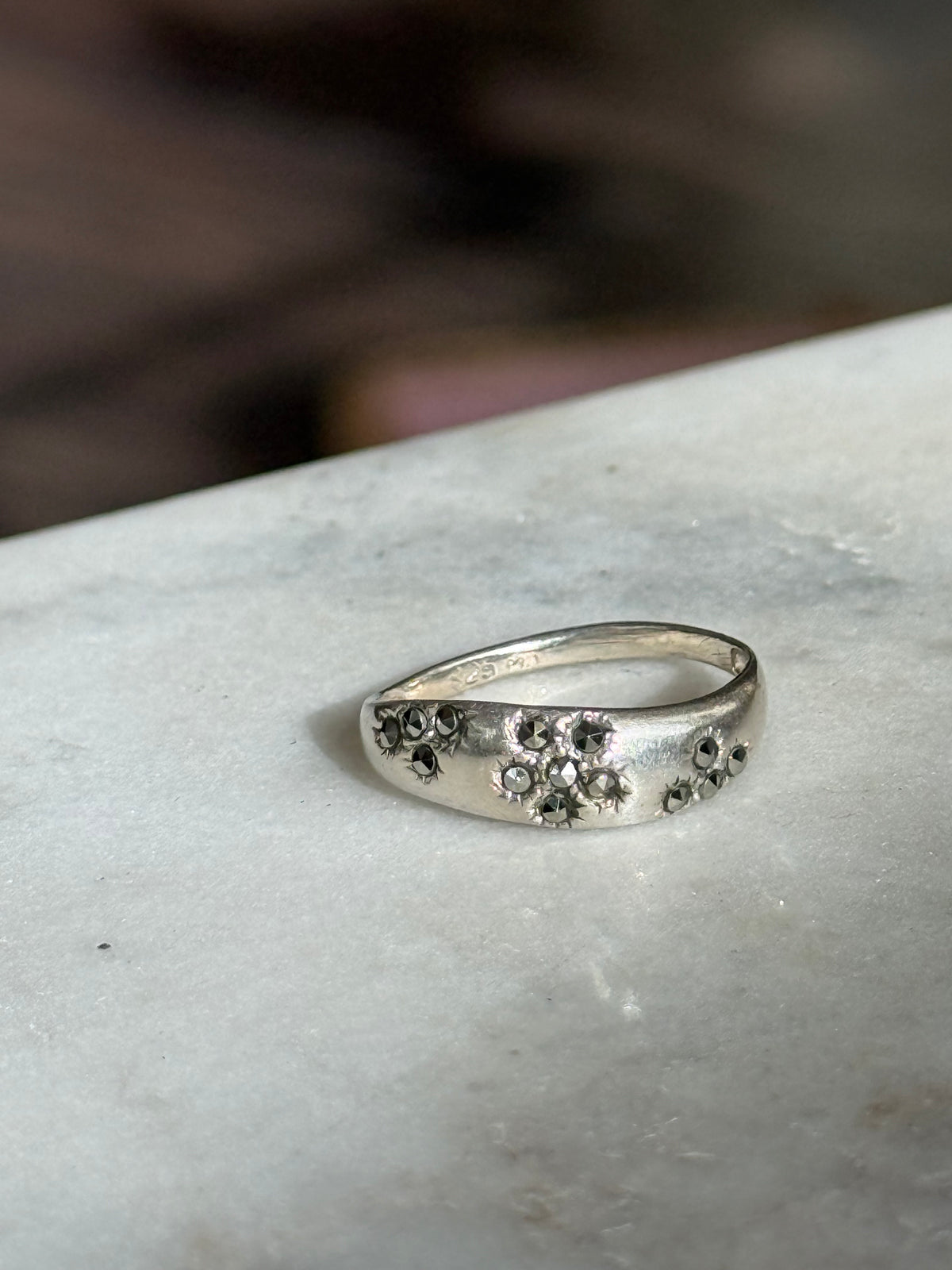 Marcasite Flower Sterling Silver Ring Size 9.25