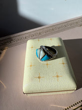 Load image into Gallery viewer, Vintage Turquoise &amp; Mother of Pearl Sterling Silver Ring Size 8
