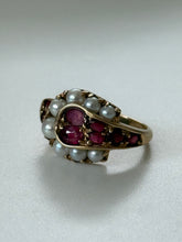 Load image into Gallery viewer, Art Deco 14k Gold Pearl &amp; Ruby Ring
