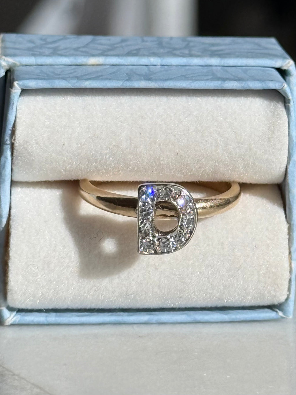 ‘D’ Diamond Initial 14k Gold Ring