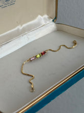 Load image into Gallery viewer, Peridot Garnet Amethyst 14k Gold Micro Box Chain Bracelet 6.5”

