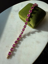 Load image into Gallery viewer, Lab Created Faceted Pink Sapphire Gold Vermeil Tennis Bracelet 7.25”
