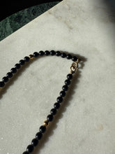 Load image into Gallery viewer, Vintage Gold Plated Black Bead Necklace 15”
