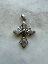 Load image into Gallery viewer, Moonstone Amethyst Sterling Cross Pendant
