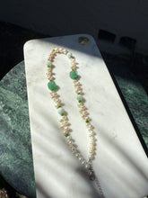 Load image into Gallery viewer, Faux Pearl &amp; Jade Sterling Silver Necklace 18.5”-20.5”
