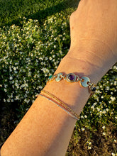 Load image into Gallery viewer, Vintage 14k Solid Yellow Gold Cabochon Multi Gemstone Puffy Mariner Link Bracelet
