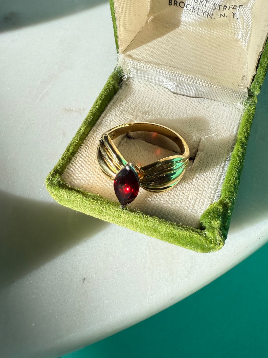 y2k Red Glass Gold Vermeil Ring Size 9.5