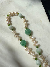 Load image into Gallery viewer, Faux Pearl &amp; Jade Sterling Silver Necklace 18.5”-20.5”
