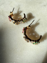 Load image into Gallery viewer, Ruby Emerald Blue Sapphire Gold Vermeil Half Hoops
