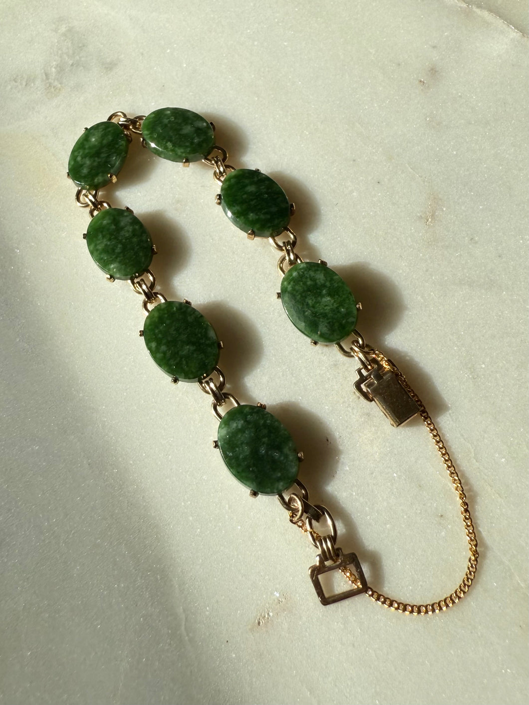 Green Marble Stone 1/20 12k Gold Fill Bracelet 7”
