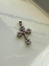 Load image into Gallery viewer, Purple Flower Cross Sterling Silver Pendant
