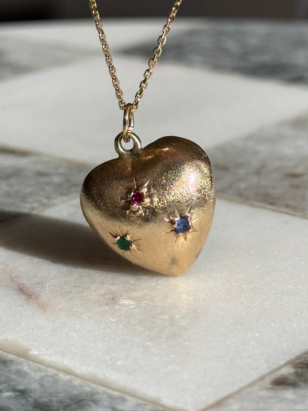 Vintage 1960s Semi-Solid 14k Gold Starburst Heart