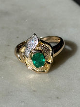 Load image into Gallery viewer, Emerald &amp; Diamond 14k Gold Ring Size 9
