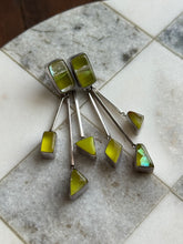 Load image into Gallery viewer, Green Resin Dichroic Glass Sterling Silver Earrings
