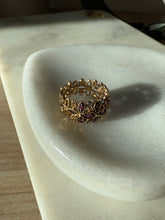Load image into Gallery viewer, Floral Amethyst &amp; White Sapphire Gold Vermeil Ring Size 9
