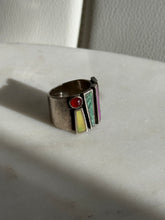 Load image into Gallery viewer, Vintage Sterling Silver Multistone Inlay Ring Size 5.5
