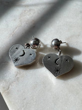 Load image into Gallery viewer, Vintage Celestial Heart Sterling Silver Push Back Earrings
