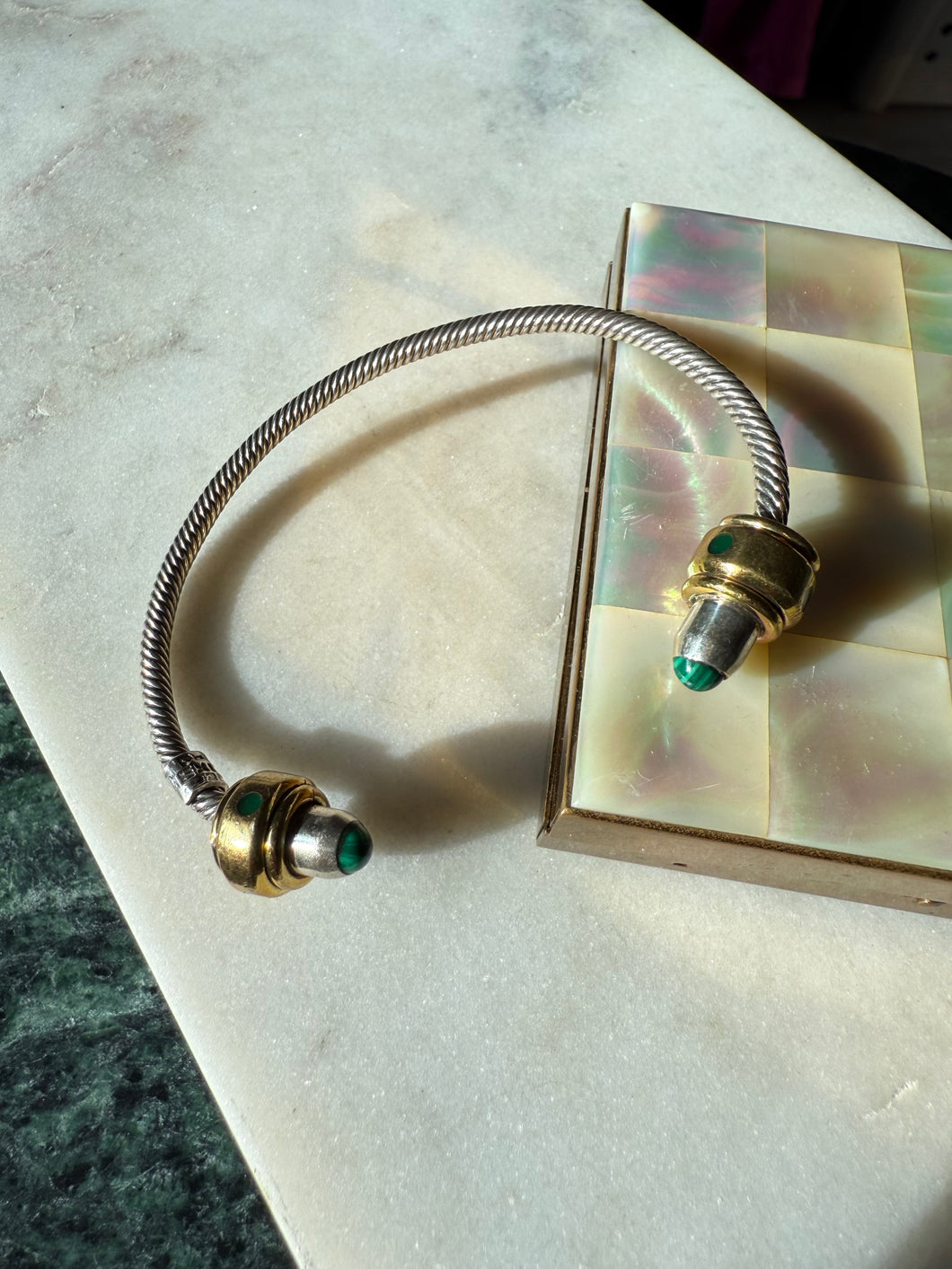 Malachite Mexico Sterling Silver & Brass Bangle Bracelet