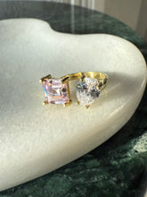Load image into Gallery viewer, Pink &amp; White CZ Gold Vermeil Toi Et Moi Ring Size 6.25

