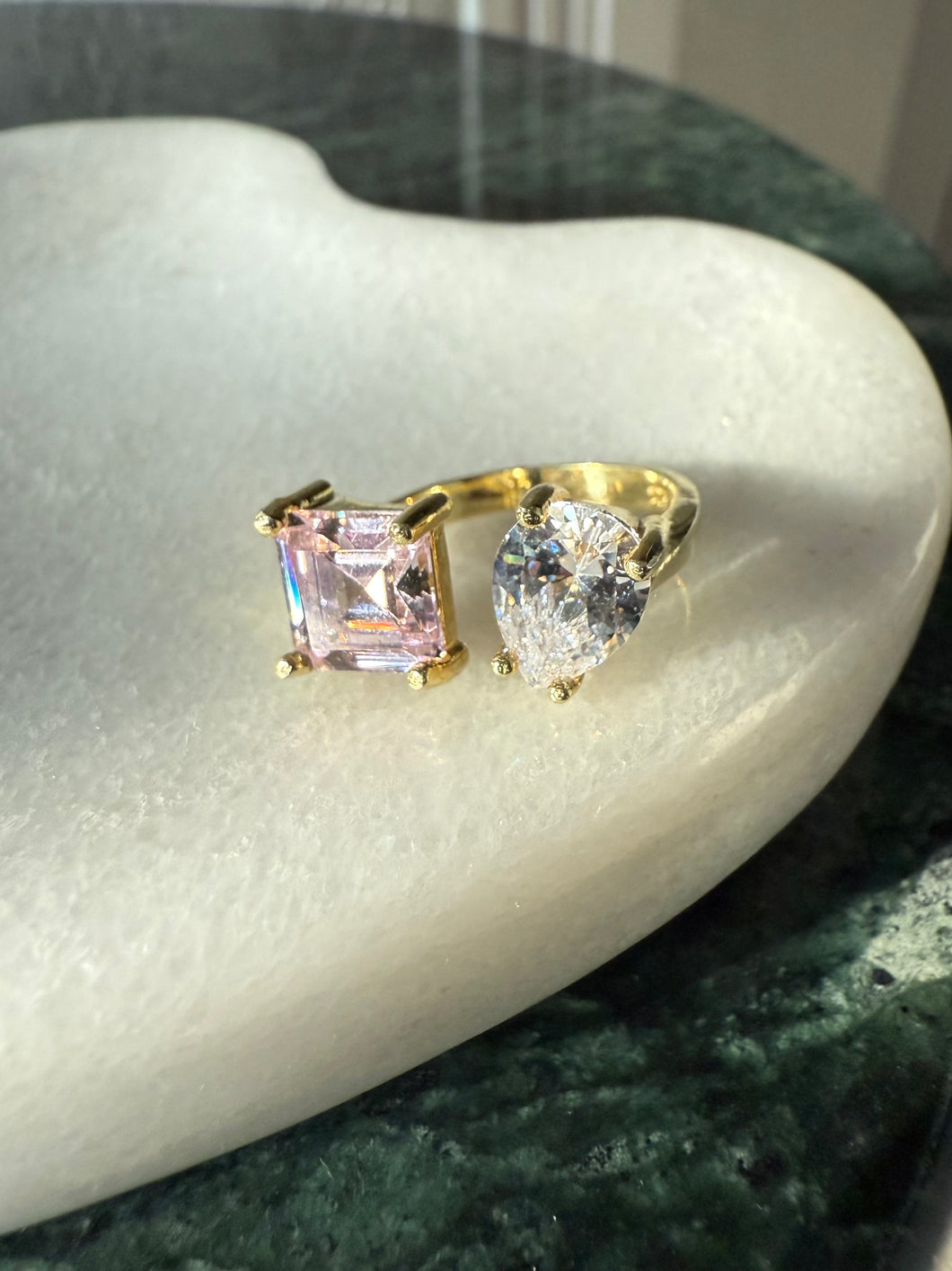 Pink & White CZ Gold Vermeil Toi Et Moi Ring Size 6.25