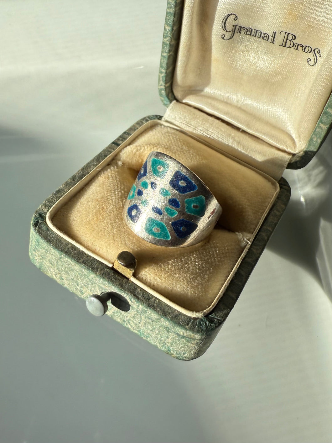 Blue Enamel Sterling Silver Ring Size 6.5