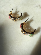 Load image into Gallery viewer, Ruby Emerald Blue Sapphire Gold Vermeil Half Hoops
