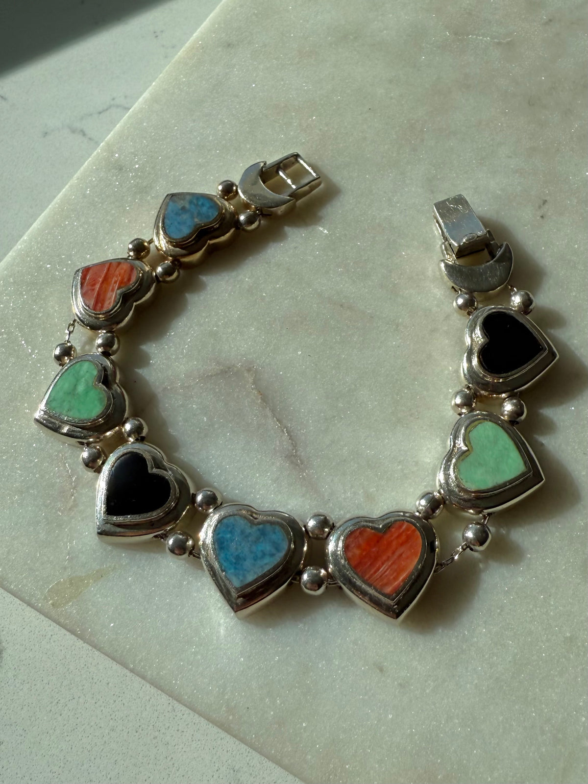 Vintage Sterling Silver Heart Bracelet 7.5”