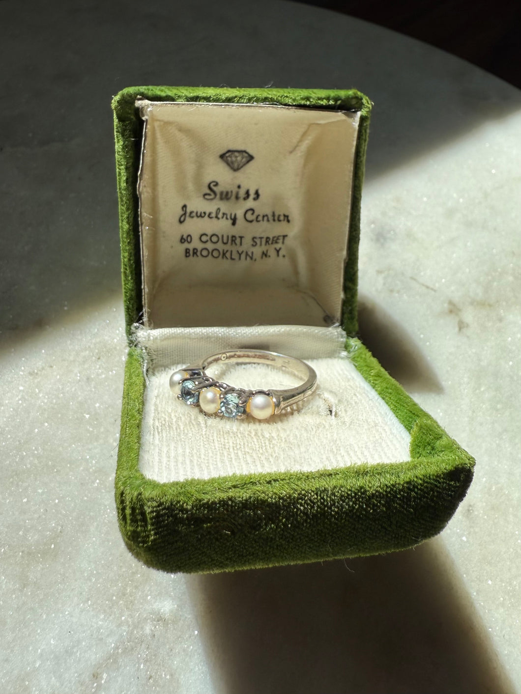 Pearl Blue Topaz Sterling Silver Ring Size 8