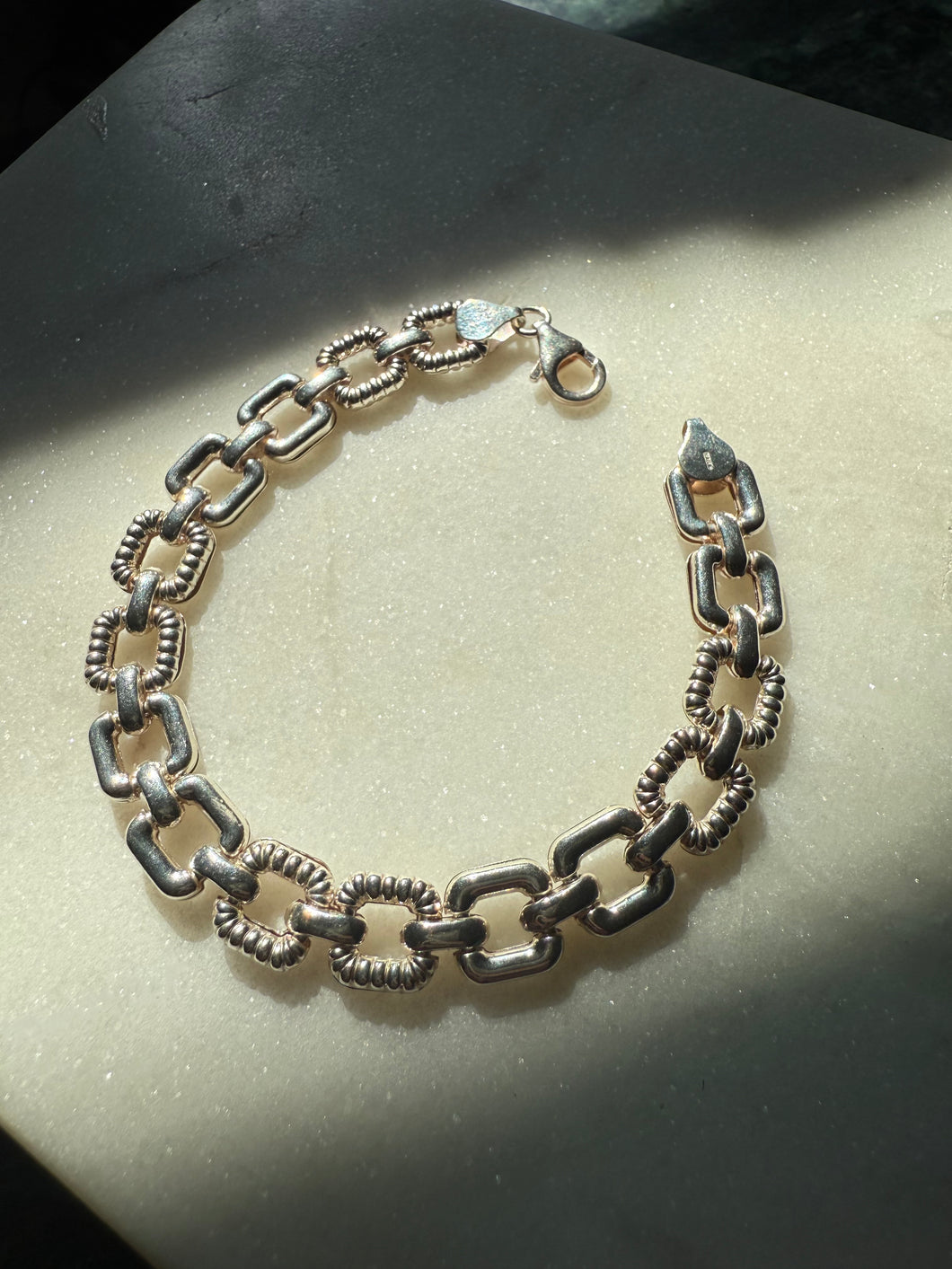Italian Square Sterling Silver Bracelet 7.75”