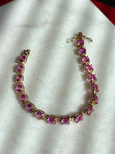 Load image into Gallery viewer, Lab Created Faceted Pink Sapphire Gold Vermeil Tennis Bracelet 7.25”
