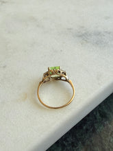 Load image into Gallery viewer, Antique Uranium Glass &amp; Diamond 10k Gold Ring Size 5.25
