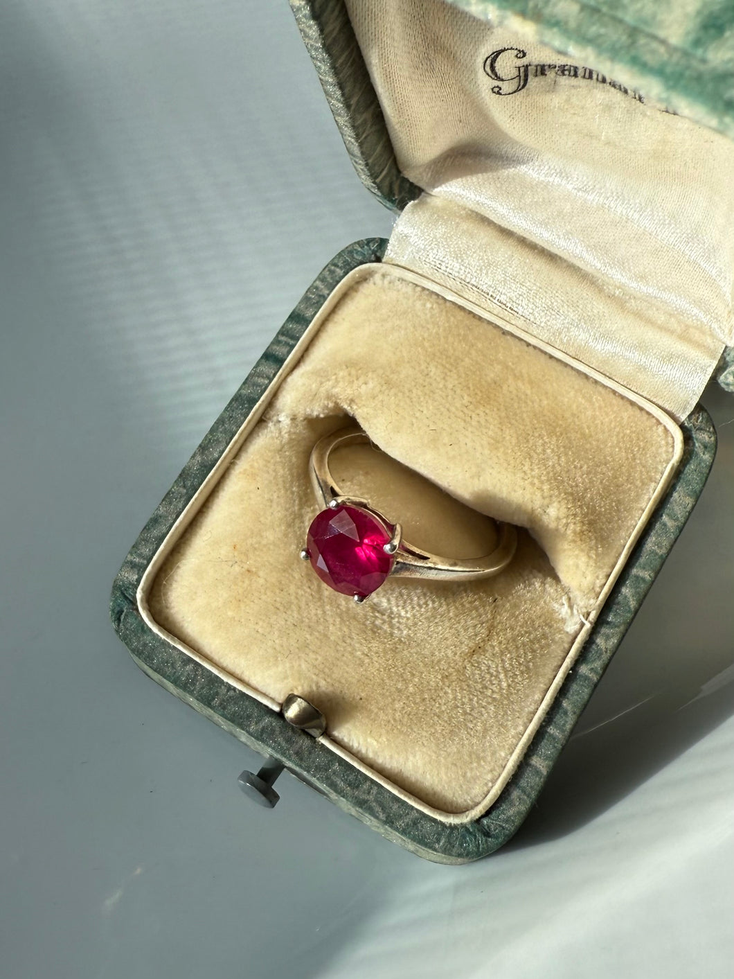 Synthetic Ruby Sterling Silver Solitaire Ring Size 8.5