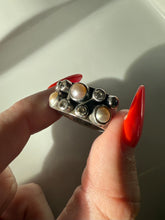 Load image into Gallery viewer, Pearl &amp; CZ Sterling Silver Ring Size 6.5
