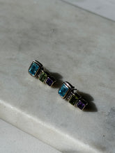 Load image into Gallery viewer, Blue Topaz, Peridot &amp; Amethyst Sterling Silver Earrings
