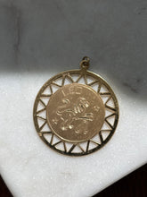 Load image into Gallery viewer, Midcentury Engraved Leo Zodiac Gold Fill Pendant
