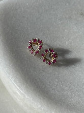 Load image into Gallery viewer, Vintage Ruby &amp; Diamond 10k Yellow Gold Push Back Heart Studs
