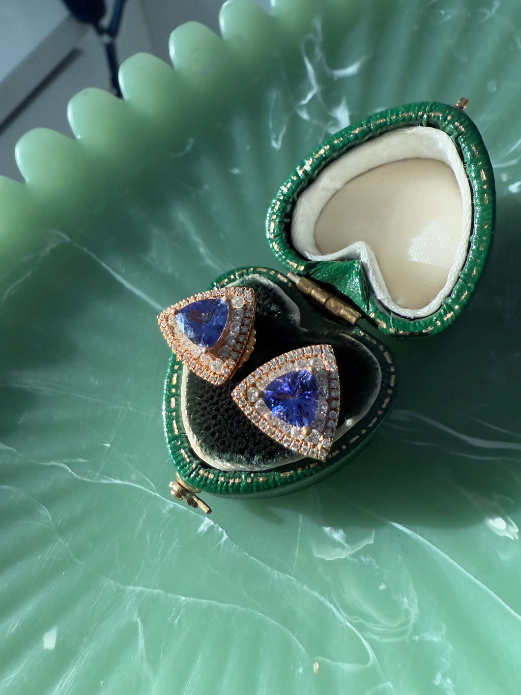 Tanzanite & Diamond Solid 14k Yellow Gold Push Back Earrings