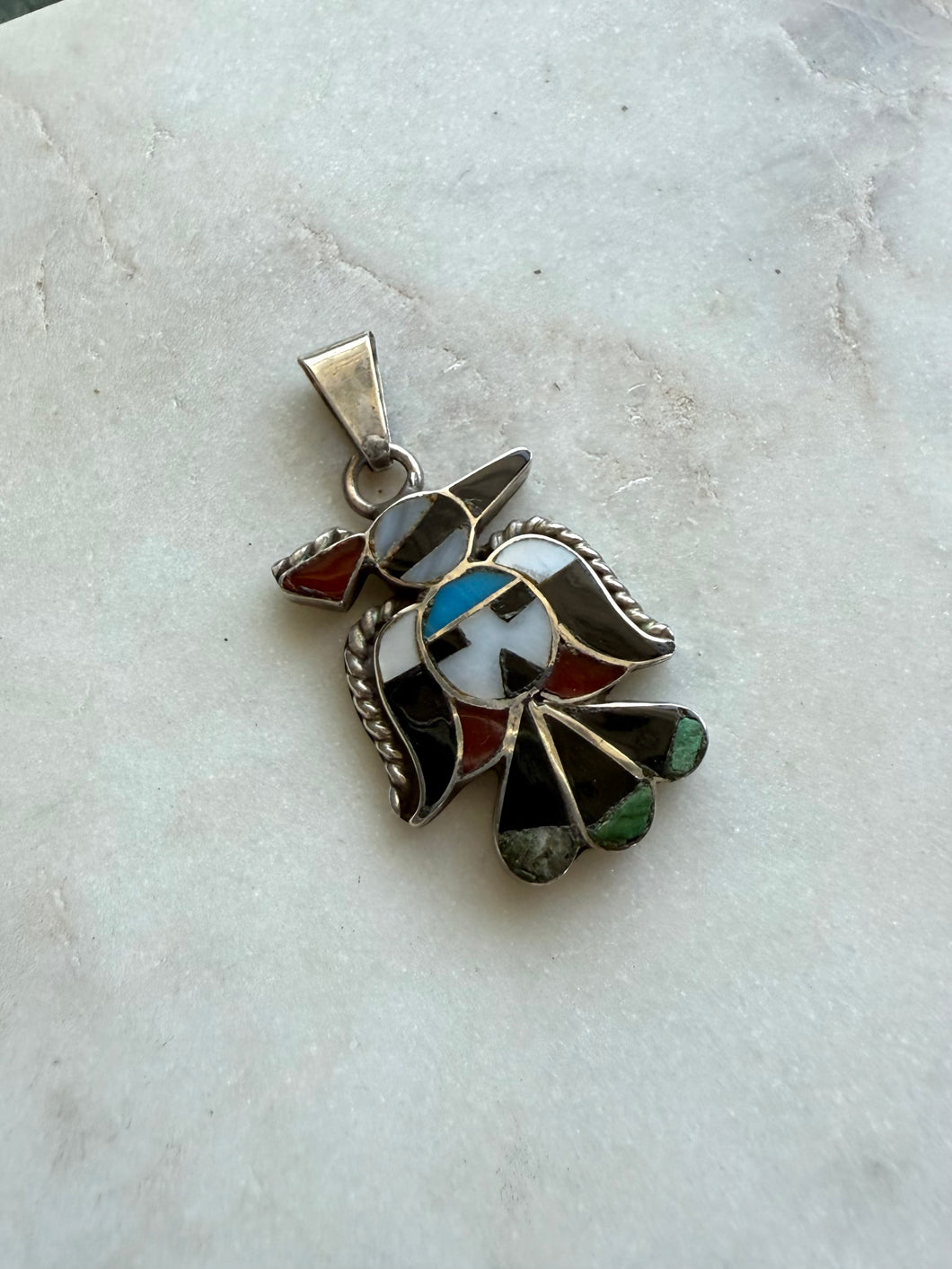 Mexico Zuni Inlay Sterling Silver Pendant