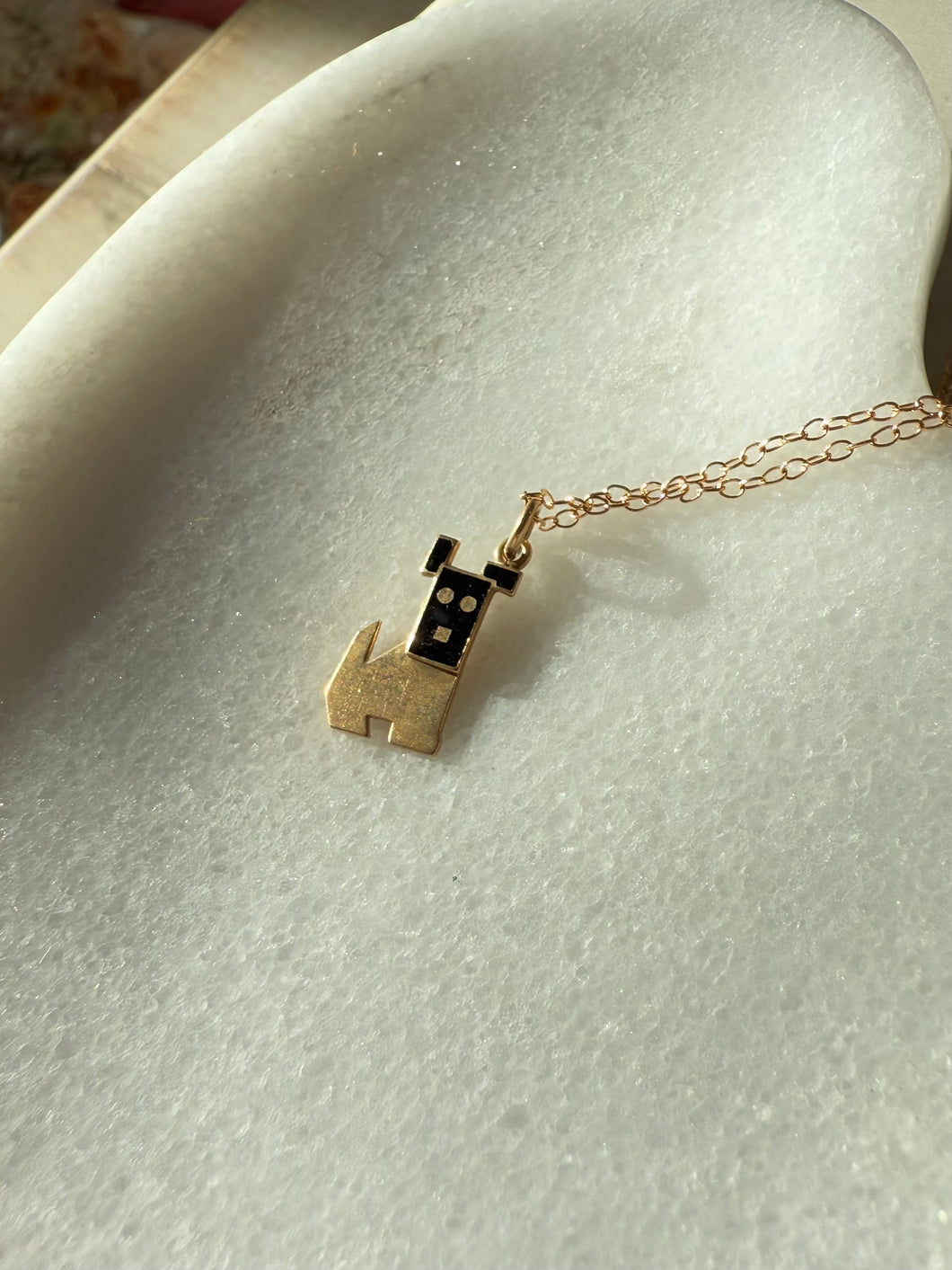 Black Enamel Articulating Terrier Dog 14k Gold Necklace