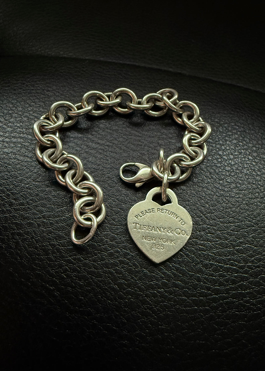 Tiffany & Co. Sterling Silver Cable Link Heart Toggle Bracelet 7.25”
