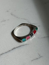 Load image into Gallery viewer, Multistone Inlay Sterling Silver Ring Size 8
