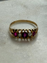 Load image into Gallery viewer, Antique 18k Yellow Gold Ruby &amp; Diamond Ring Size 9.25
