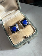 Load image into Gallery viewer, Blue &amp; Black Enamel Sterling Silver Push Back Earrings
