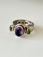 Load image into Gallery viewer, Amethyst &amp; Peridot Sterling Silver Ring Size 9.5
