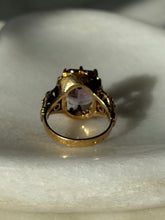Load image into Gallery viewer, Victorian Purple Spinel 18k Gold Ring w/ Rose Cut Diamonds &amp; Emeralds Size 6.5
