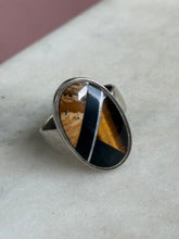 Load image into Gallery viewer, Black Onyx &amp; Tigers Eye Inlay Sterling Silver Ring Size 7
