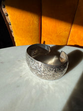 Load image into Gallery viewer, Hand Etched Sterling Silver Wide Cuff Bracelet 6.75”
