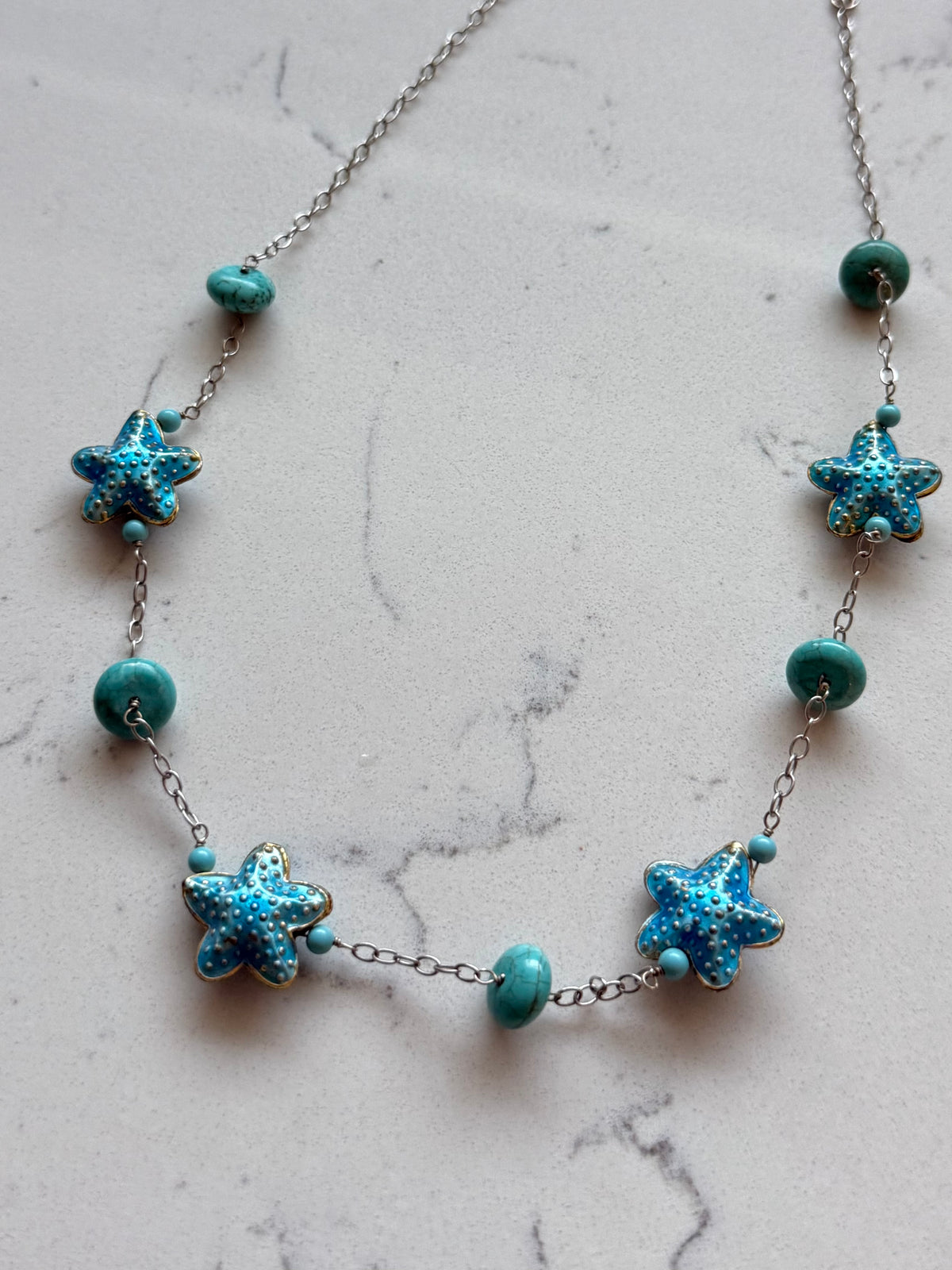 Sterling Blue Enamel Starfish Necklace