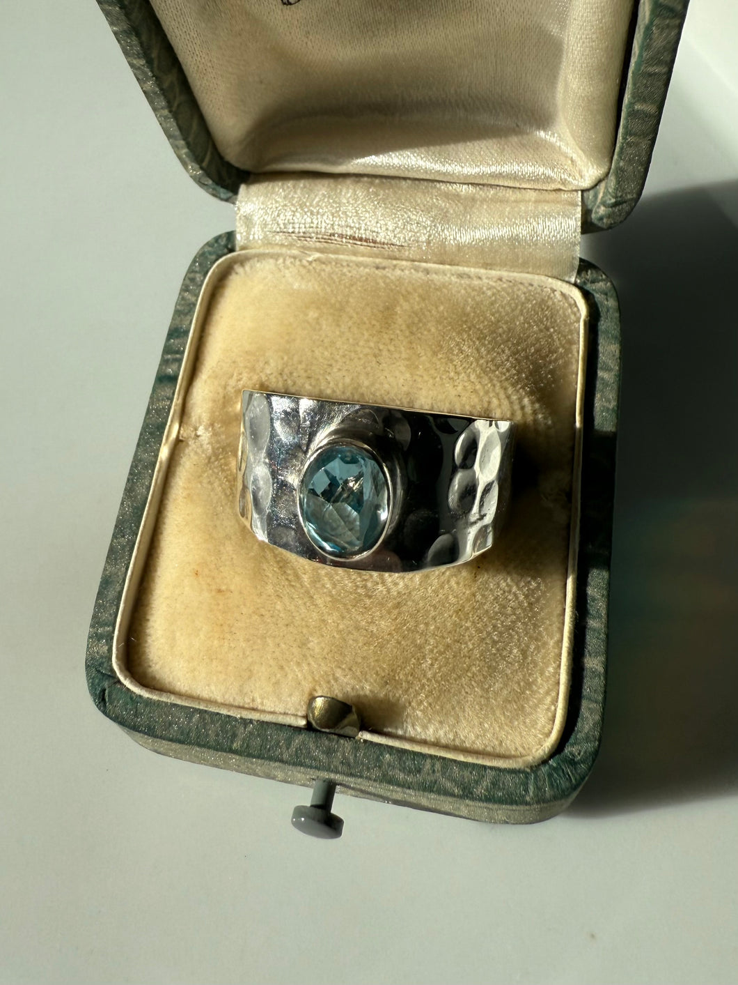 Blue Topaz Hammered Sterling Silver Ring Size 12.5