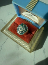 Load image into Gallery viewer, Midcentury Mexican Crushed Turquoise Sterling Silver Signet Ring Size 8
